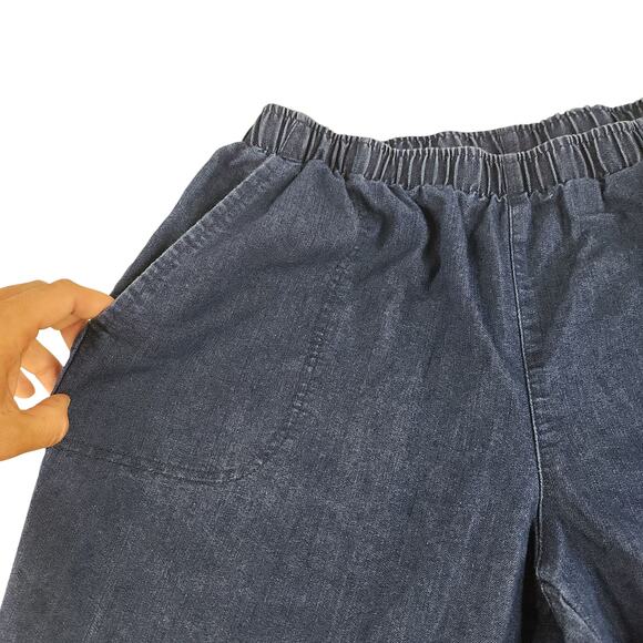 White Stag Denim Pants Womens PL Large Petite 12 14 Elastic Waist Capris Dark - Picture 5 of 13